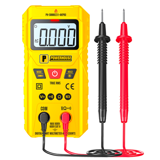 Powerhouse Digital Smart Multimeter 4,000 Counts Pro Cat III 600V AC/DC Voltage w/ Flashlight
