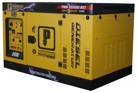 Powerhouse Diesel Silent Type Generator w/ Battery for Electric Start w/ Digital Display Max Power 18KW (PWH20500E-DST)