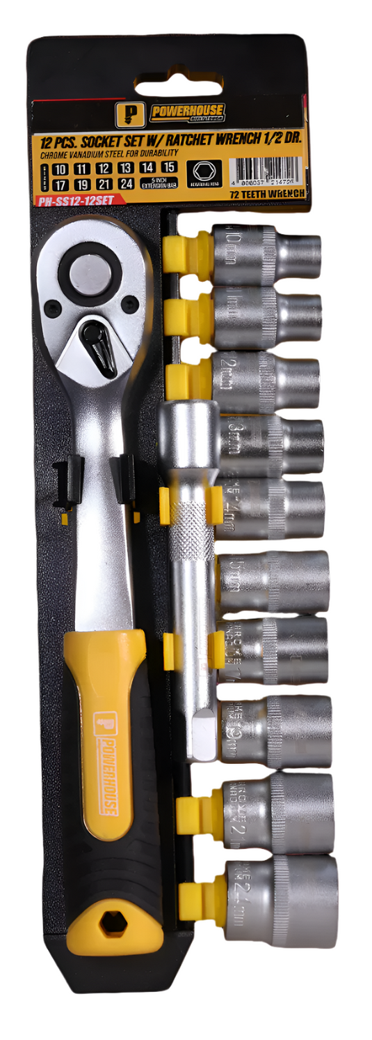 12 PCS 1/2 Drive Socket Wrench Set (72 Teeth)