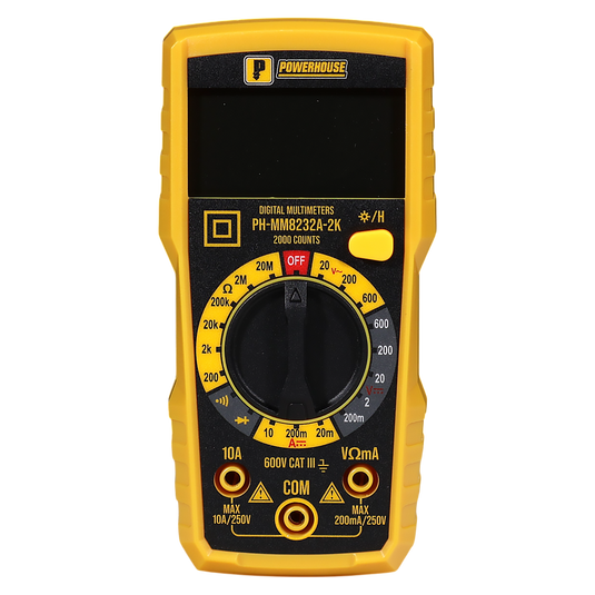 Powerhouse Digital Multimeter 2,000 Counts Cat III 600V AC/DC Voltage AC Current