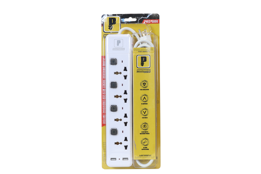 4 GANG UNIVERSAL SOCKET W/ USB EXTENSION CORD WITH INDIVIDUAL SWITCH AND OVERLOAD PROTECTION PHEC-500U