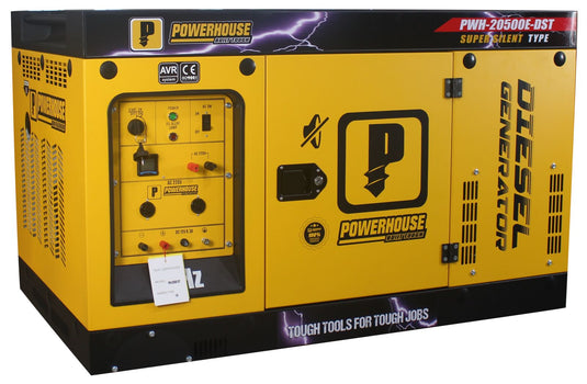 Powerhouse Diesel Silent Type Generator w/ Battery for Electric Start w/ Digital Display Max Power 18KW (PWH20500E-DST)