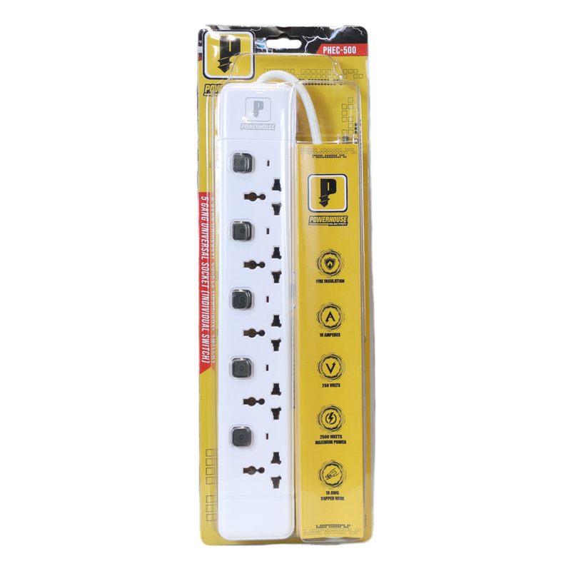 5-Gang Extension Cord w/ Individual Switch And Overload Protection ...