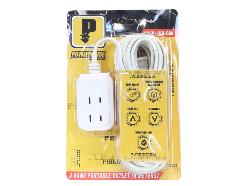 Load image into Gallery viewer, EXTENSION CORD 3 GANG PORTABLE OUTLET (FLAT PIN) PHEC-100-6M
