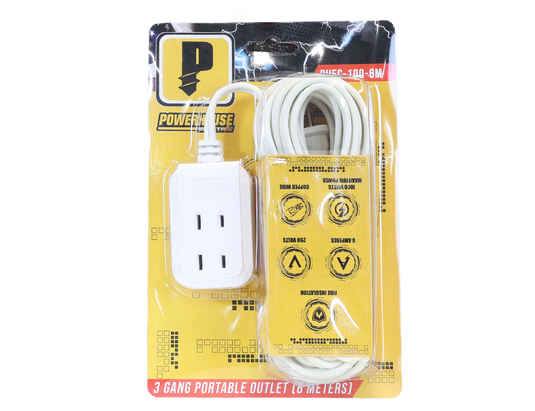 EXTENSION CORD 3 GANG PORTABLE OUTLET (FLAT PIN) PHEC-100-6M