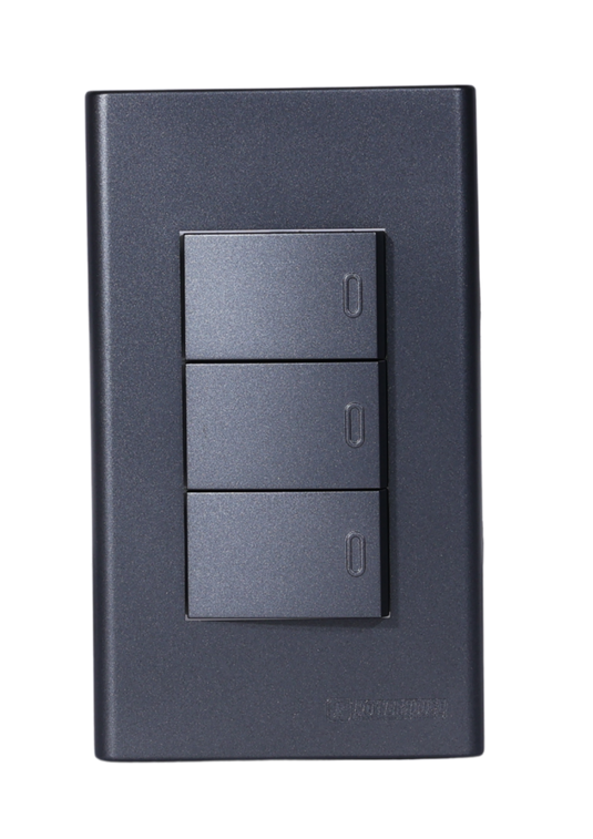 3 Gang Plate w/ Three Way Switch - Gray