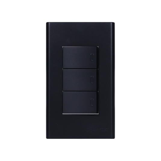 3 Gang Plate w/ One Way Switch - Black