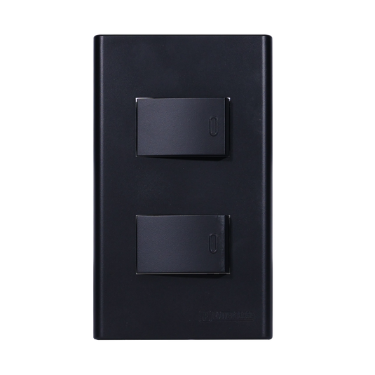 2 Gang Plate w/ Three Way Switch - Black