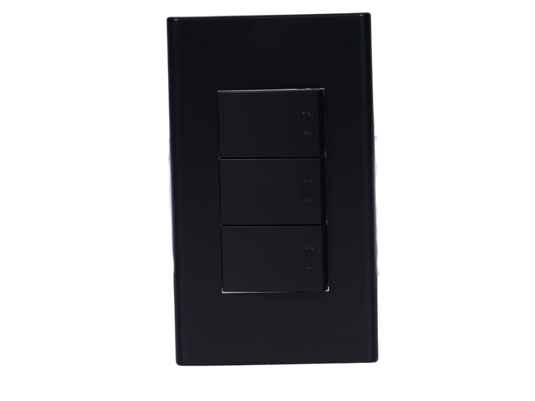3 Gang Plate w/ Three Way Switch - Black