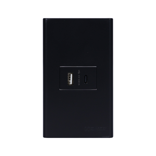 1 Gang Plate w/ USB+USB-C Outlet - Black