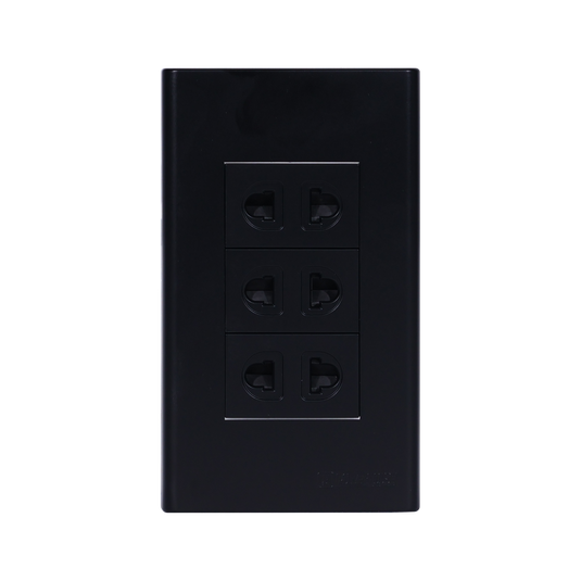 3 Gang Plate w/ Universal Outlet w/ Ground - Black