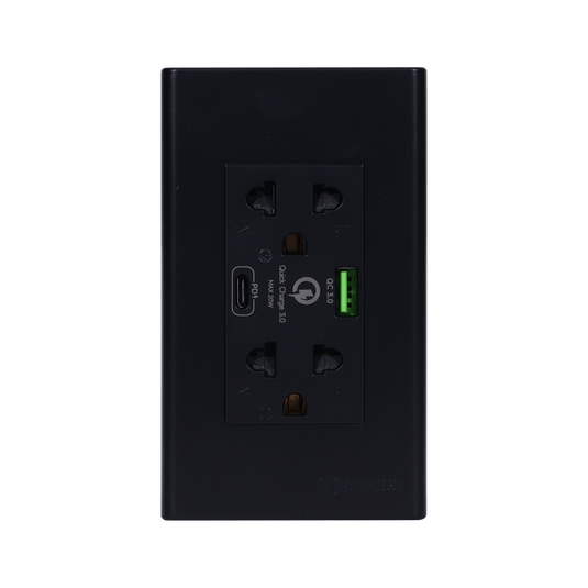 3 Gang Plate w/ Duplex Universal Outlet w/ USB & Type C Port - Black
