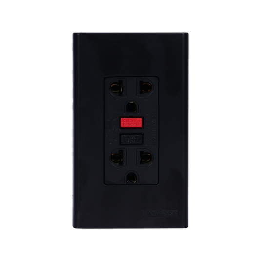 3 Gang Plate w/ Duplex Universal Outlet w/ Ground - GFCI Outlet - Black