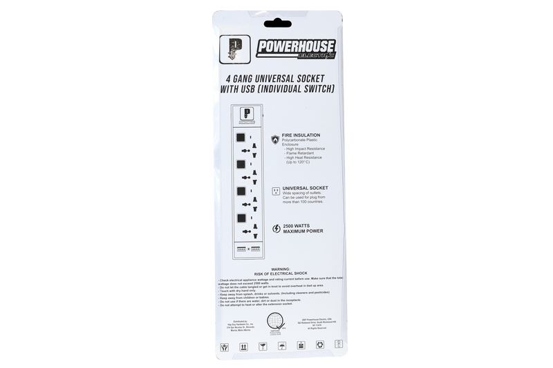 Load image into Gallery viewer, 4 GANG UNIVERSAL SOCKET W/ USB EXTENSION CORD WITH SINGLE SWITCH AND OVERLOAD PROTECTION PHEC-005U
