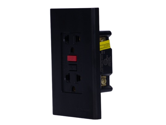 3 Gang Plate with Duplex Universal Outlet with Ground GCFI Outlet Black