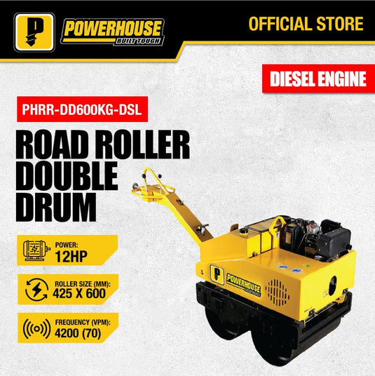 Energie Series Road Roller Double Drum 600 Kgs w/ 12 HP Diesel Engine