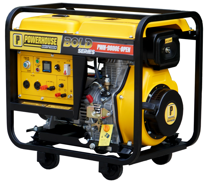 POWERHOUSE DIESEL OPEN TYPE GENERATOR W/BATTERY FOR ELECTRIC START (PWH-9800-OPEN)