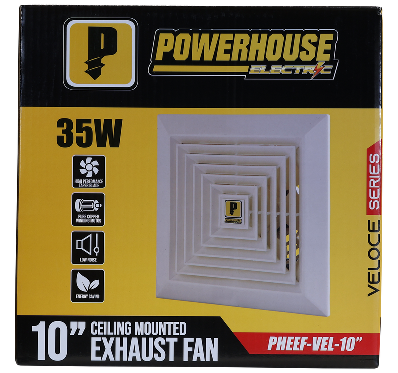 Load image into Gallery viewer, POWERHOUSE ELECTRIC 10IN EXHAUST FAN CEILING MOUNTED VELOCE SERIES (100% COPPER MOTOR/LOW NOISE) PHEEF-VEL-10&quot;
