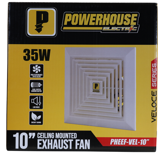 POWERHOUSE ELECTRIC 10IN EXHAUST FAN CEILING MOUNTED VELOCE SERIES (100% COPPER MOTOR/LOW NOISE) PHEEF-VEL-10"