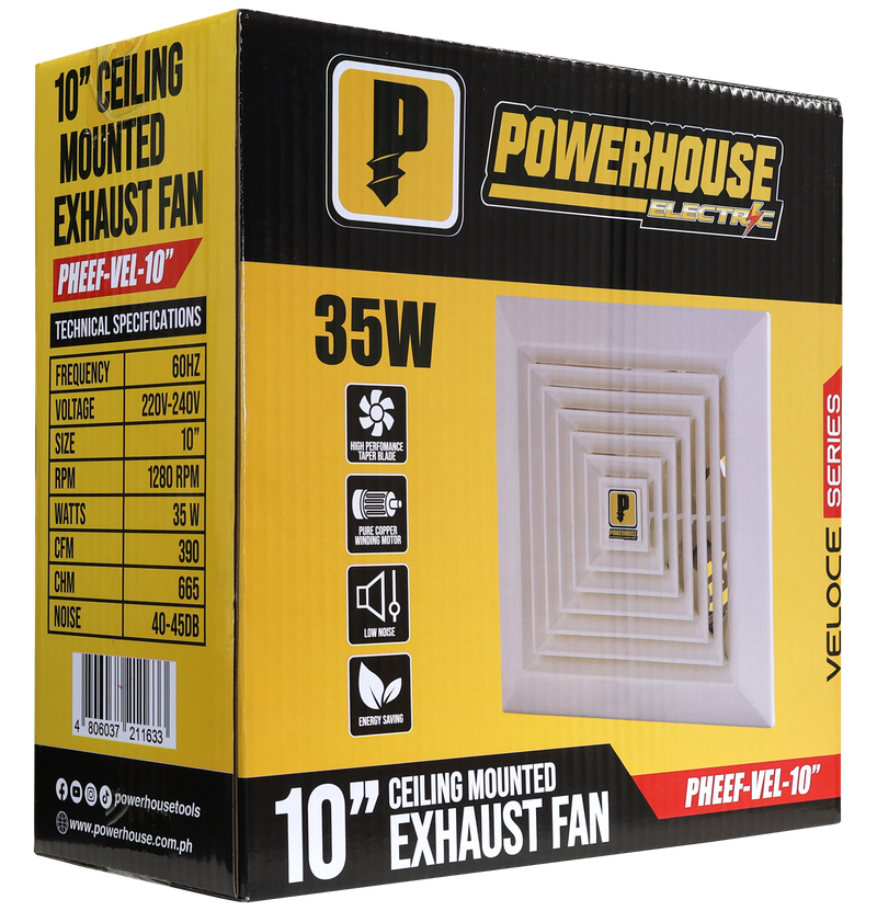 Load image into Gallery viewer, POWERHOUSE ELECTRIC 10IN EXHAUST FAN CEILING MOUNTED VELOCE SERIES (100% COPPER MOTOR/LOW NOISE) PHEEF-VEL-10&quot;
