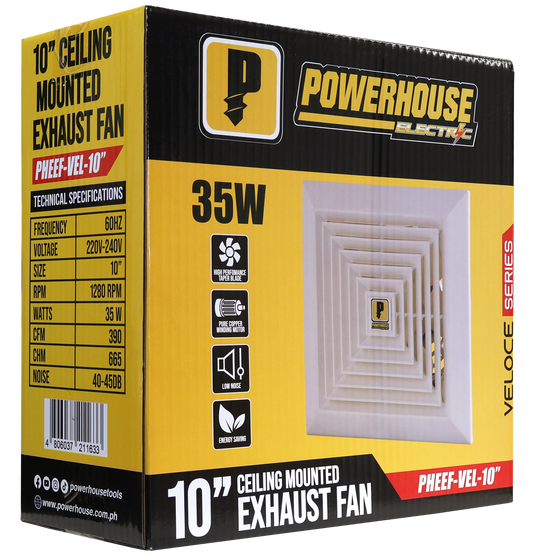 POWERHOUSE ELECTRIC 10IN EXHAUST FAN CEILING MOUNTED VELOCE SERIES (100% COPPER MOTOR/LOW NOISE) PHEEF-VEL-10"