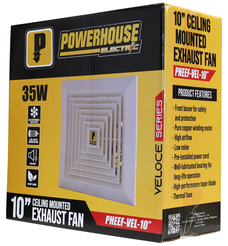 Powerhouse Fans Exhaust Fan Ceiling Mounted Veloce Series 10in (100% Copper Motor/Low ...