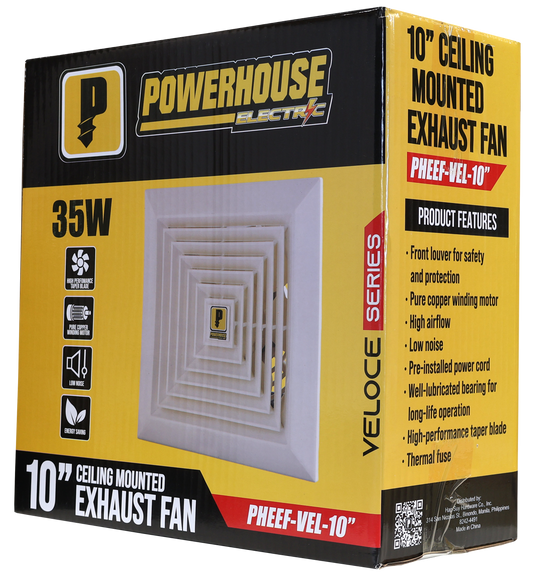 POWERHOUSE ELECTRIC 10IN EXHAUST FAN CEILING MOUNTED VELOCE SERIES (100% COPPER MOTOR/LOW NOISE) PHEEF-VEL-10"