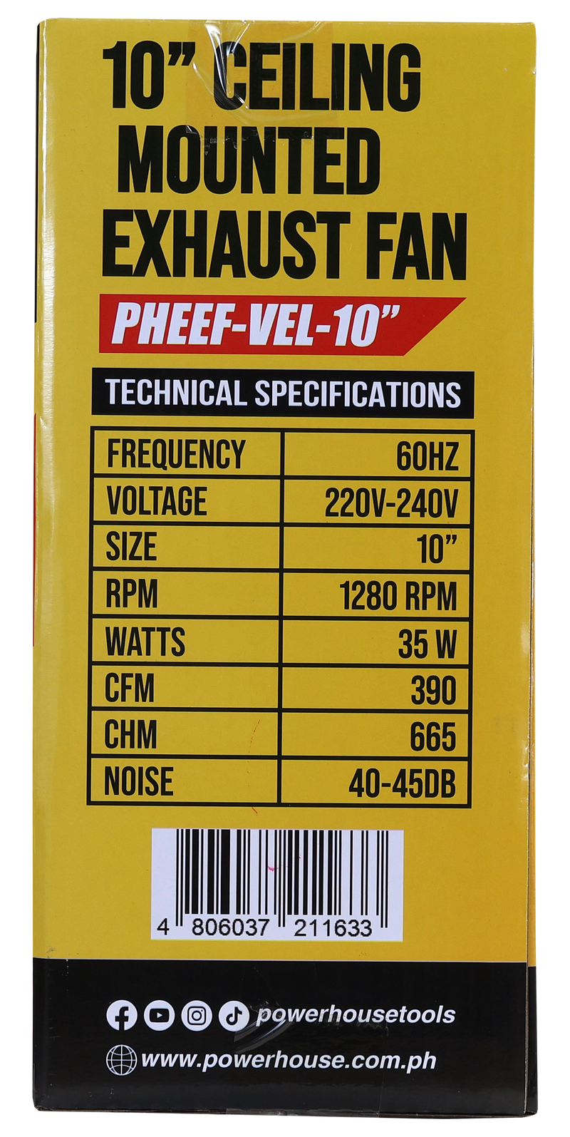 Load image into Gallery viewer, POWERHOUSE ELECTRIC 10IN EXHAUST FAN CEILING MOUNTED VELOCE SERIES (100% COPPER MOTOR/LOW NOISE) PHEEF-VEL-10&quot;
