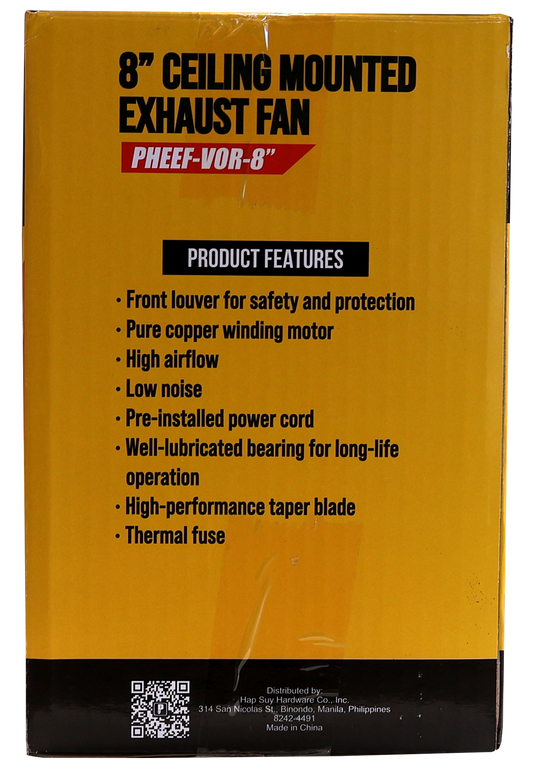 POWERHOUSE ELECTRIC 8IN EXHAUST FAN CEILING MOUNTED VORTEX SERIES (100% COPPER MOTOR/LOW NOISE) PHEEF-VOR-8"