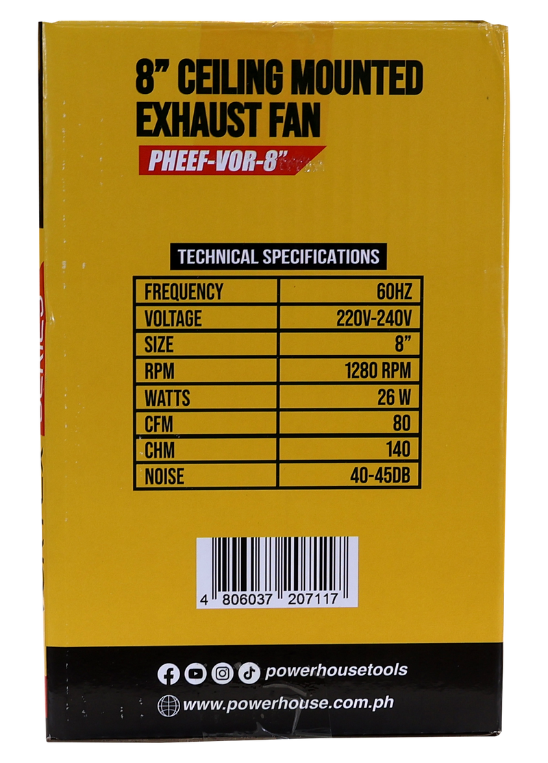 Load image into Gallery viewer, POWERHOUSE ELECTRIC 8IN EXHAUST FAN CEILING MOUNTED VORTEX SERIES (100% COPPER MOTOR/LOW NOISE) PHEEF-VOR-8&quot;
