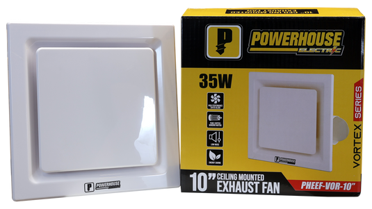 Powerhouse Fans Exhaust Fan Ceiling Mounted Vortex Series 10in (100% Copper Motor/Low ...