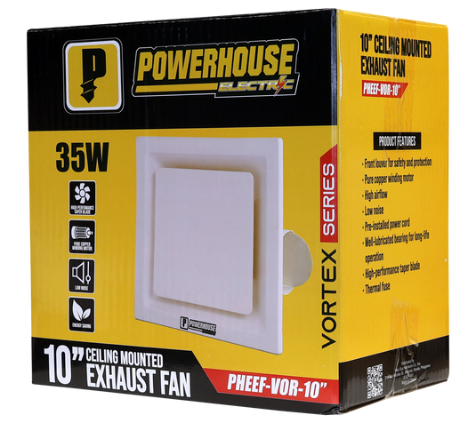 Powerhouse Fans Exhaust Fan Ceiling Mounted Vortex Series 10in (100% Copper Motor/Low ...