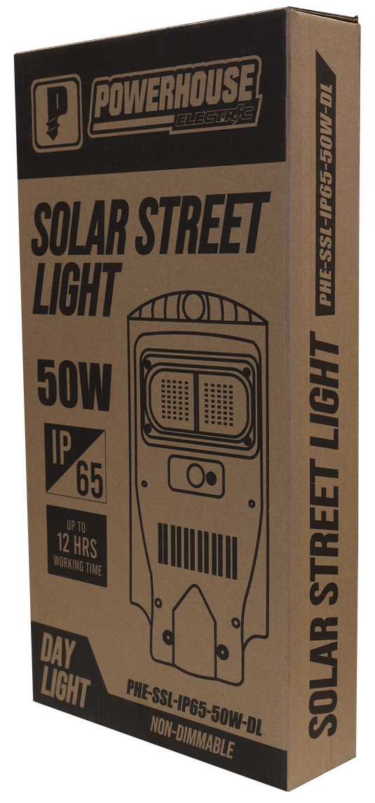 POWERHOUSE ELECTRIC SOLAR STREET LIGHT IP65 PHE-SSL-IP65-50W-DL