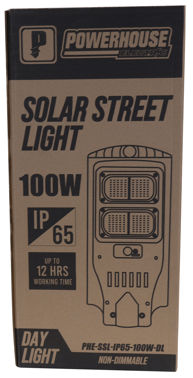 Load image into Gallery viewer, POWERHOUSE ELECTRIC SOLAR STREET LIGHT IP65 PHE-SSL-IP65-100W-DL
