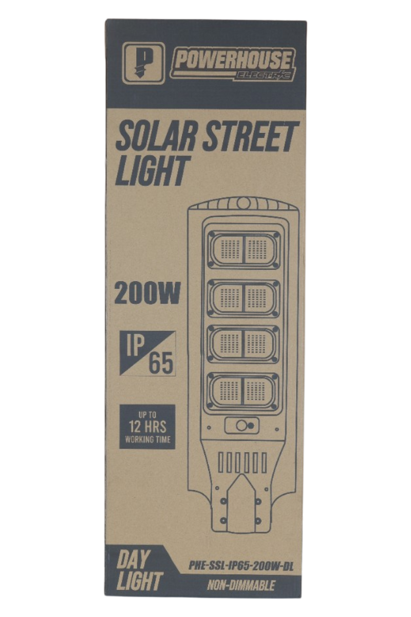 Load image into Gallery viewer, POWERHOUSE ELECTRIC SOLAR STREET LIGHT IP65 PHE-SSL-IP65-200W-DL
