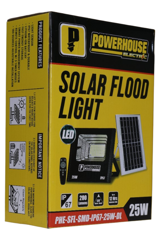 POWERHOUSE ELECTRIC SOLAR FLOOD LIGHT IP67 (SMD) PHE-SFL-SMD-IP67-25W-DL