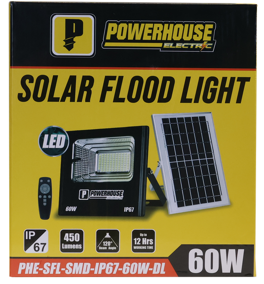 POWERHOUSE ELECTRIC SOLAR FLOOD LIGHT IP67 (SMD) PHE-SFL-SMD-IP67-60W-DL