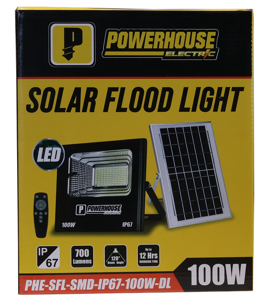 POWERHOUSE ELECTRIC SOLAR FLOOD LIGHT IP67 (SMD) PHE-SFL-SMD-IP67-100W-DL