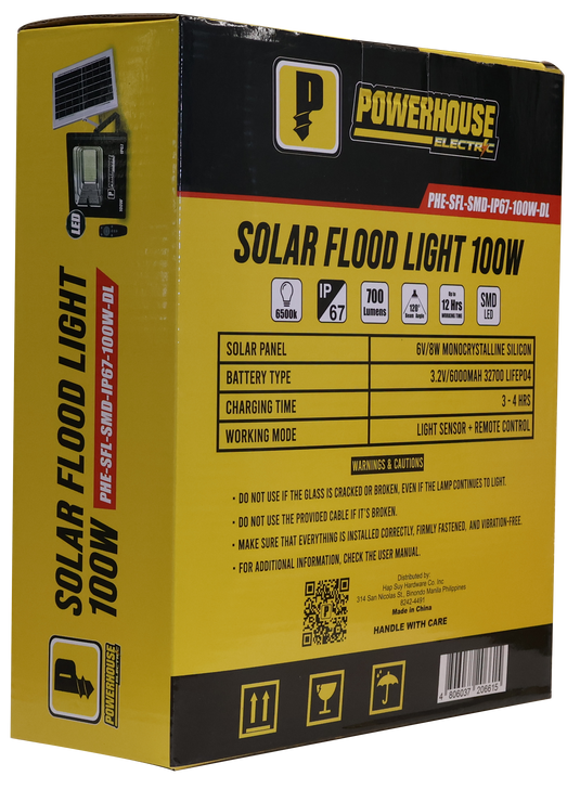 POWERHOUSE ELECTRIC SOLAR FLOOD LIGHT IP67 (SMD) PHE-SFL-SMD-IP67-100W-DL