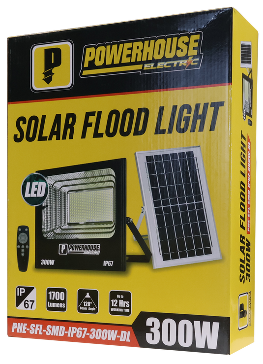 POWERHOUSE ELECTRIC SOLAR FLOOD LIGHT IP67 (SMD) PHE-SFL-SMD-IP67-300W-DL