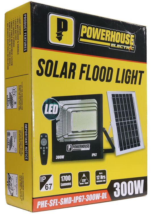 POWERHOUSE ELECTRIC SOLAR FLOOD LIGHT IP67 (SMD) PHE-SFL-SMD-IP67-300W-DL