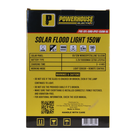 POWERHOUSE ELECTRIC SOLAR FLOOD LIGHT IP67 (SMD) PHE-SFL-SMD-IP67-150W-DL