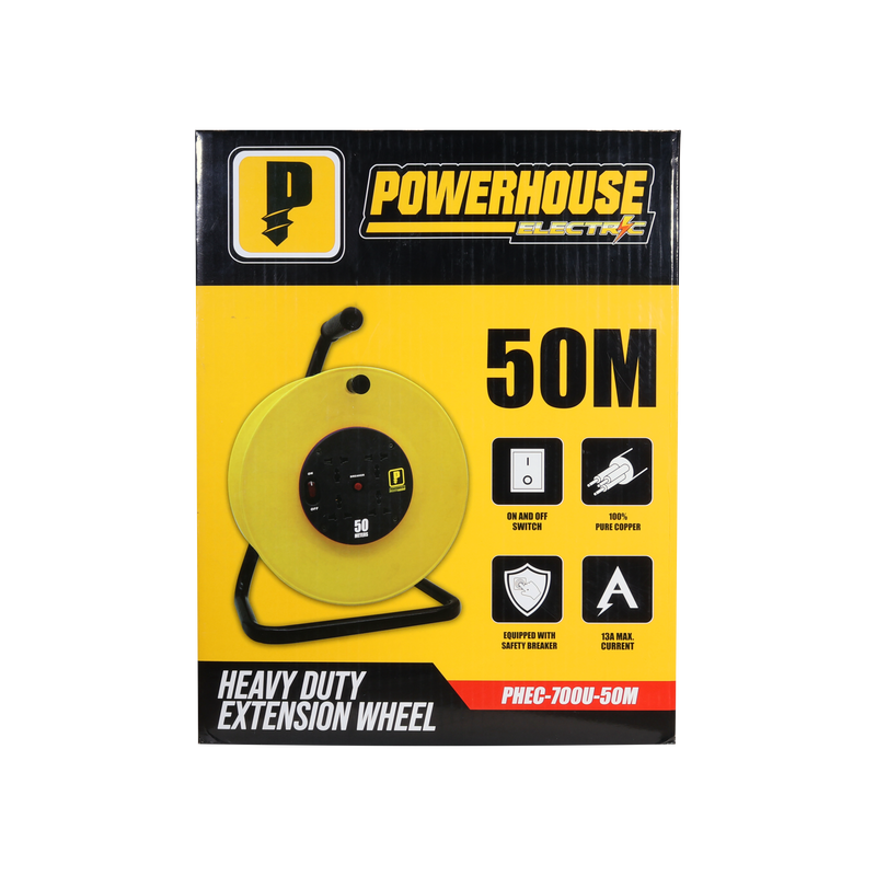 Load image into Gallery viewer, HEAVY DUTY EXTENSION WHEEL 50 METERS 4 GANG UNIVERSAL OUTLET (PHEC700U-50M)
