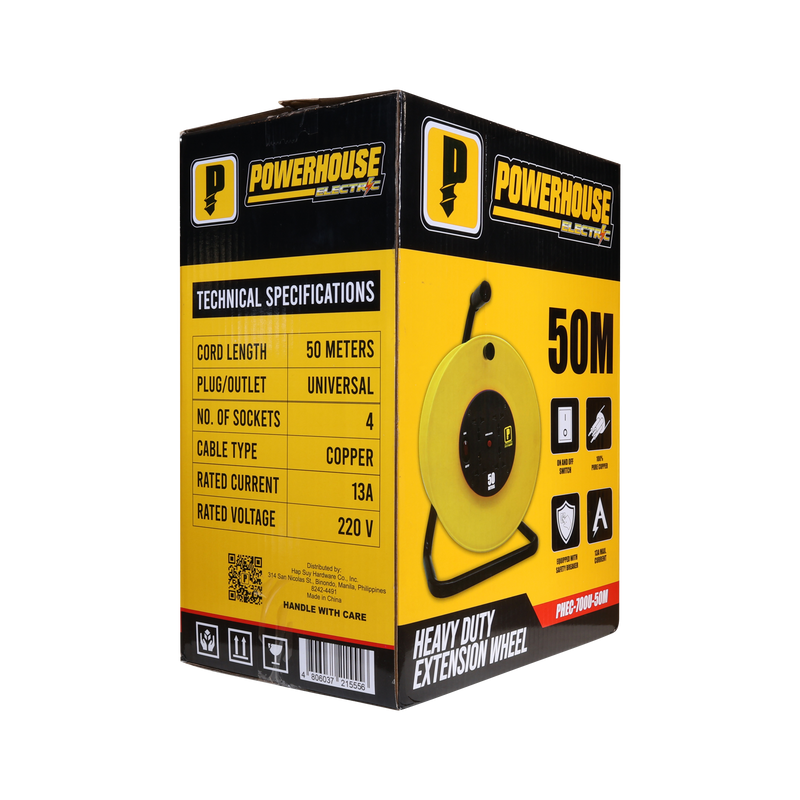 Load image into Gallery viewer, HEAVY DUTY EXTENSION WHEEL 50 METERS 4 GANG UNIVERSAL OUTLET (PHEC700U-50M)
