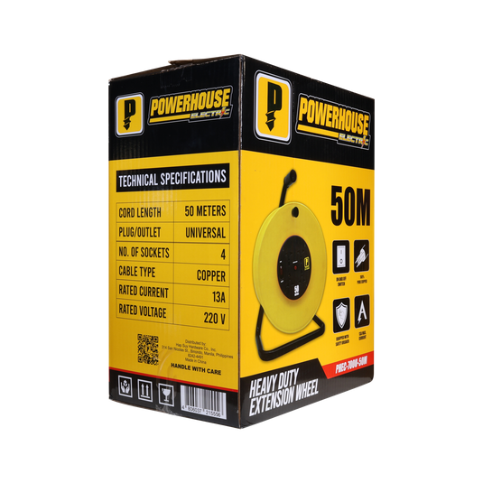 HEAVY DUTY EXTENSION WHEEL 50 METERS 4 GANG UNIVERSAL OUTLET (PHEC700U-50M)