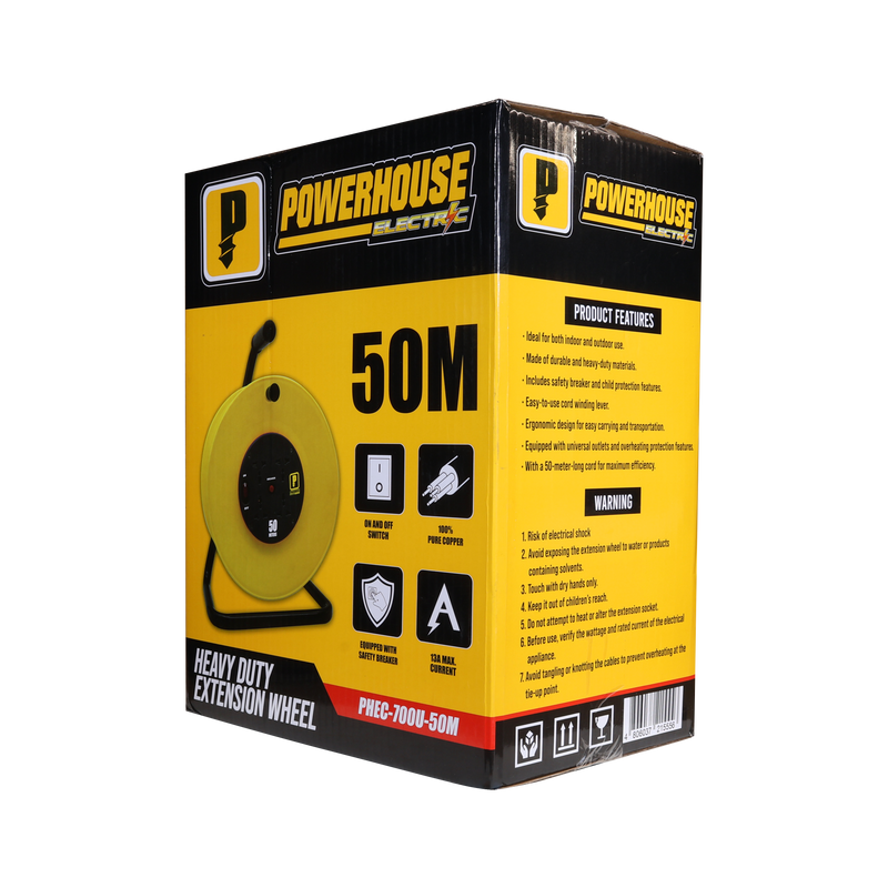 Load image into Gallery viewer, HEAVY DUTY EXTENSION WHEEL 50 METERS 4 GANG UNIVERSAL OUTLET (PHEC700U-50M)
