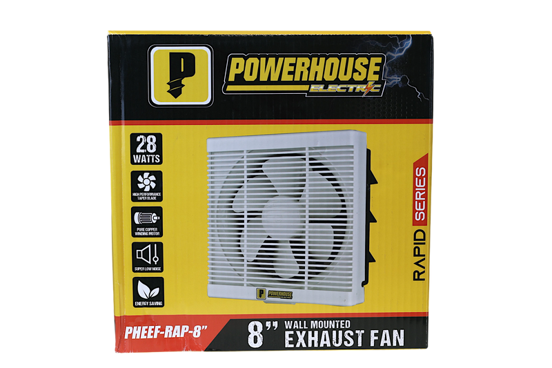 Powerhouse Fans Exhaust Fan Wall Mounted Rapid Series 8in (100% Copper Motor/Low Noise ...