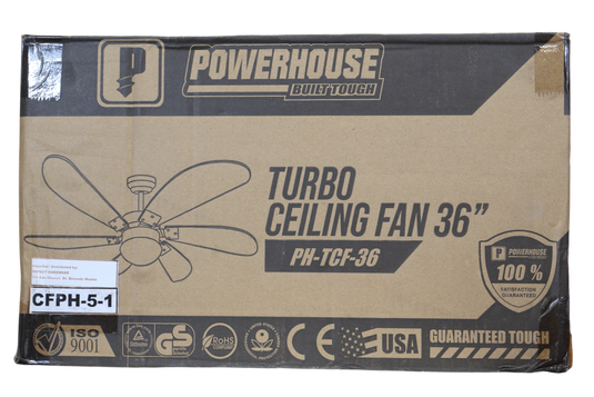 Powerhouse Fans Turbo Ceiling Fan AC Motor 36in w/ LED Light and Remote Control - Matt ...