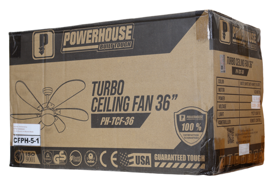 Powerhouse Fans Turbo Ceiling Fan AC Motor 36in w/ LED Light and Remote Control - Matt ...