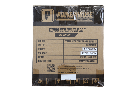 Powerhouse Fans Turbo Ceiling Fan AC Motor 36in w/ LED Light and Remote Control - Matt ...